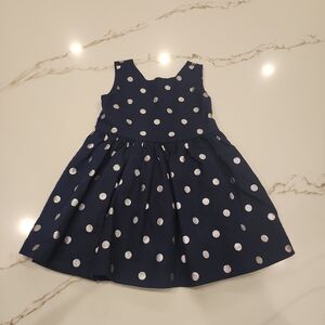 Gymboree Navy Silver Polka Dot Dress Toddler Girls Holiday Party Bow Size 2T